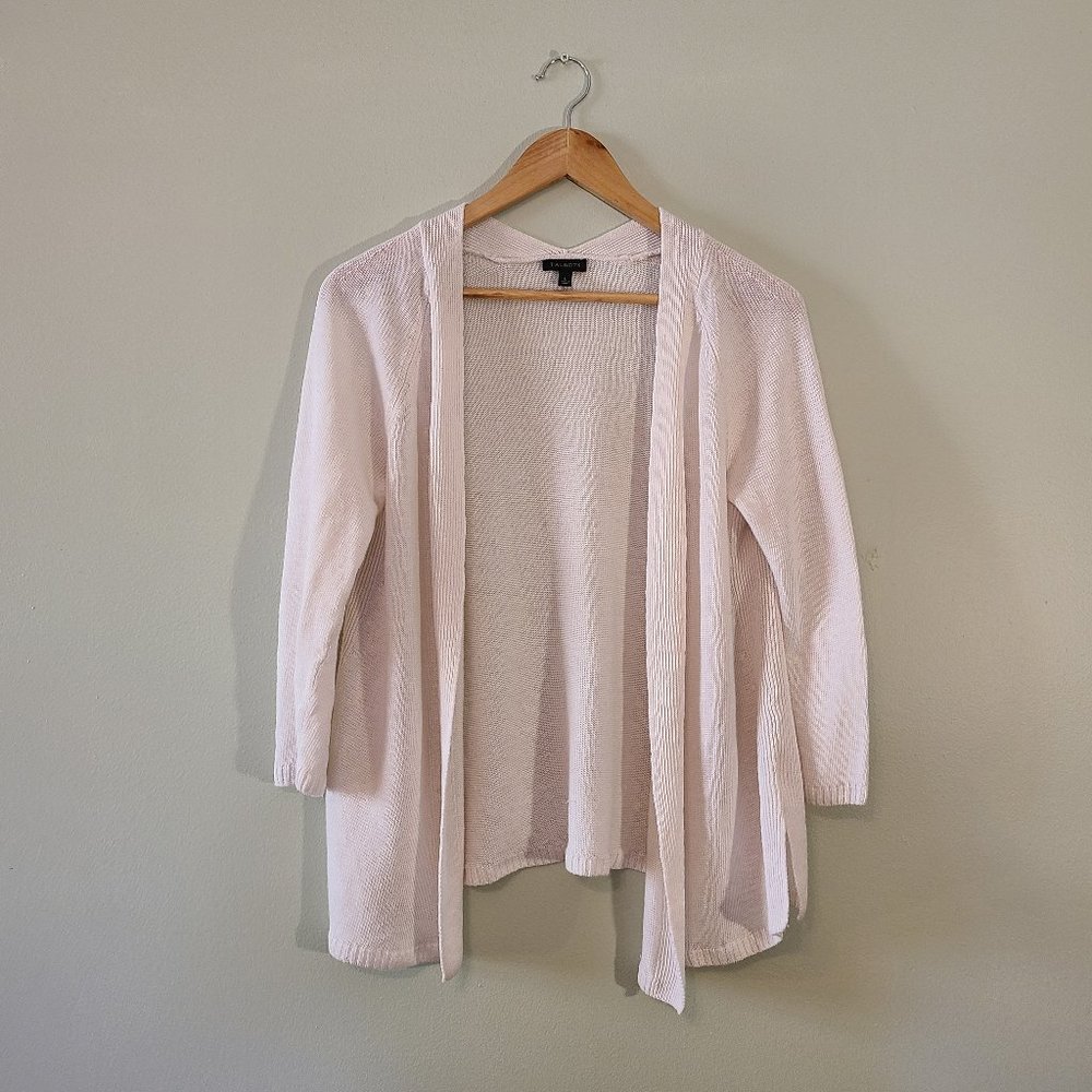 Talbots Open Front White Linen Cardigan Sweater